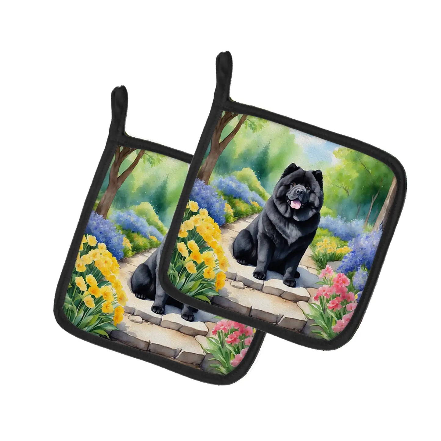 Chow Chow Spring Path Pair of Pot Holders