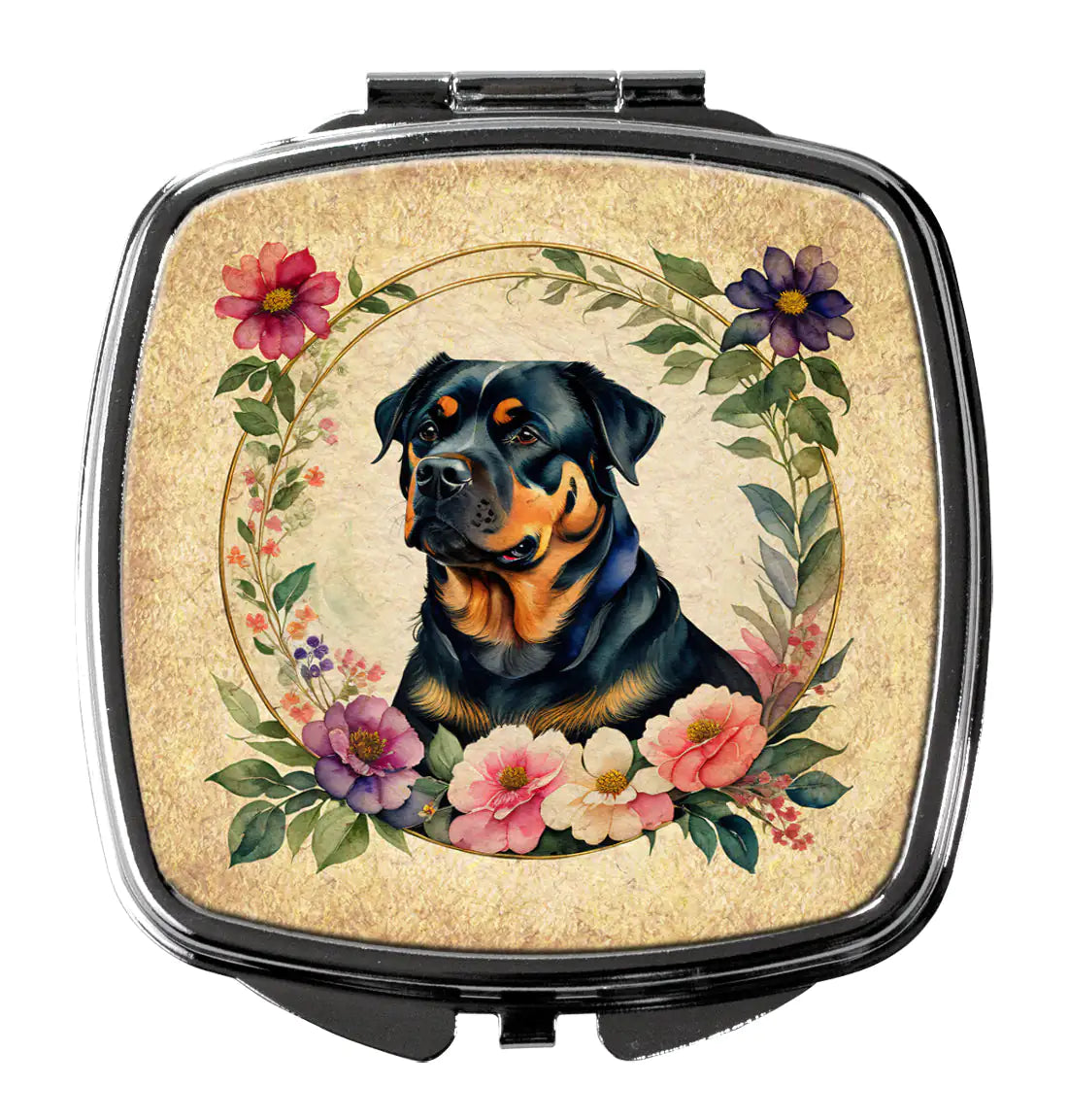 Rottweiler and Flowers Compact Mirror