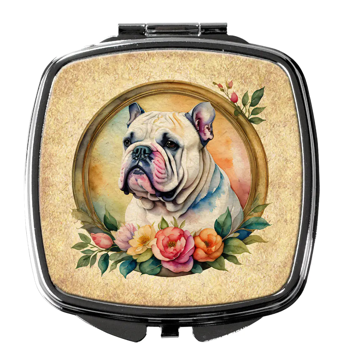 English Bulldog and Flowers Compact Mirror