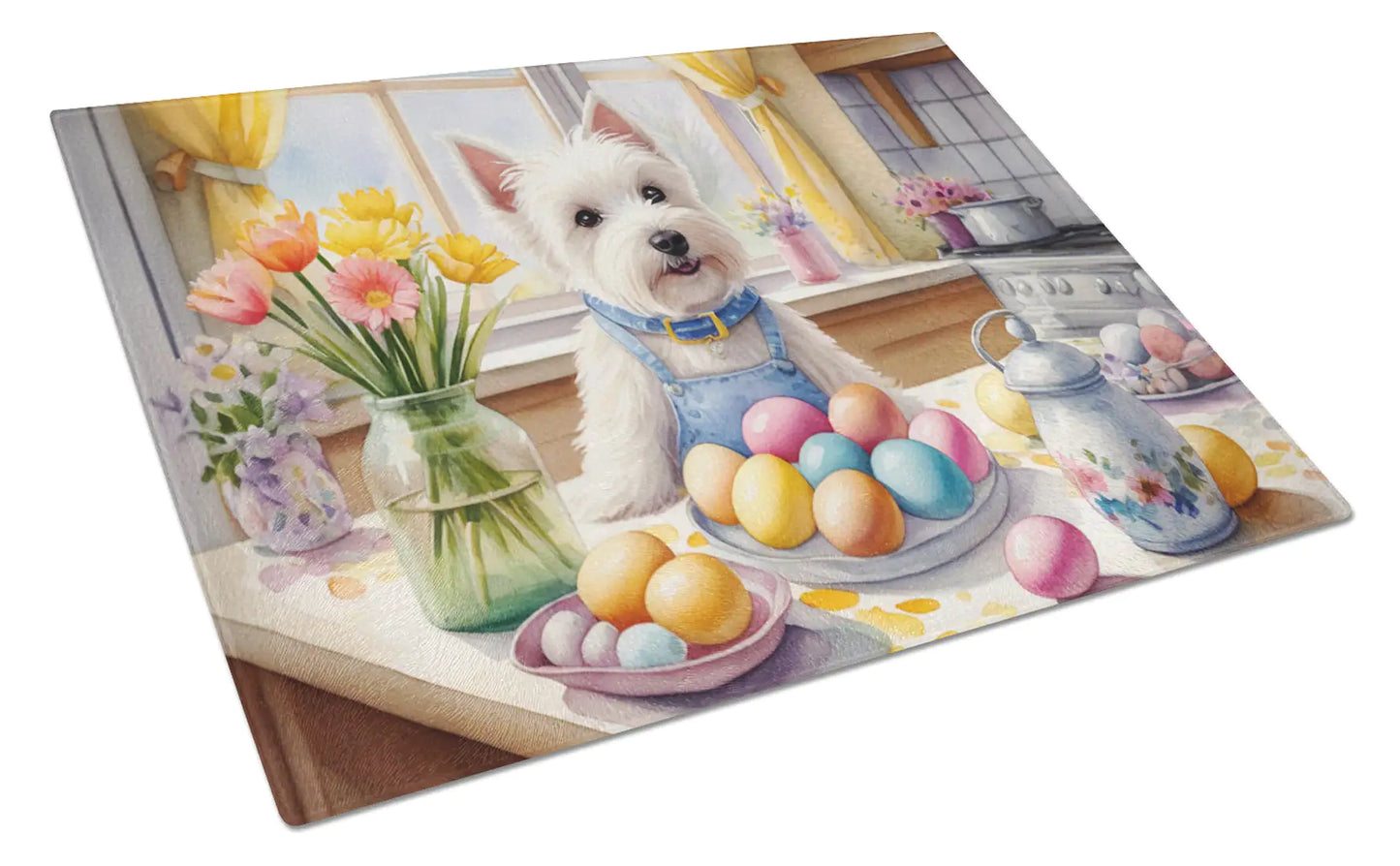 Decorating Easter Westie Glass Cutting Board