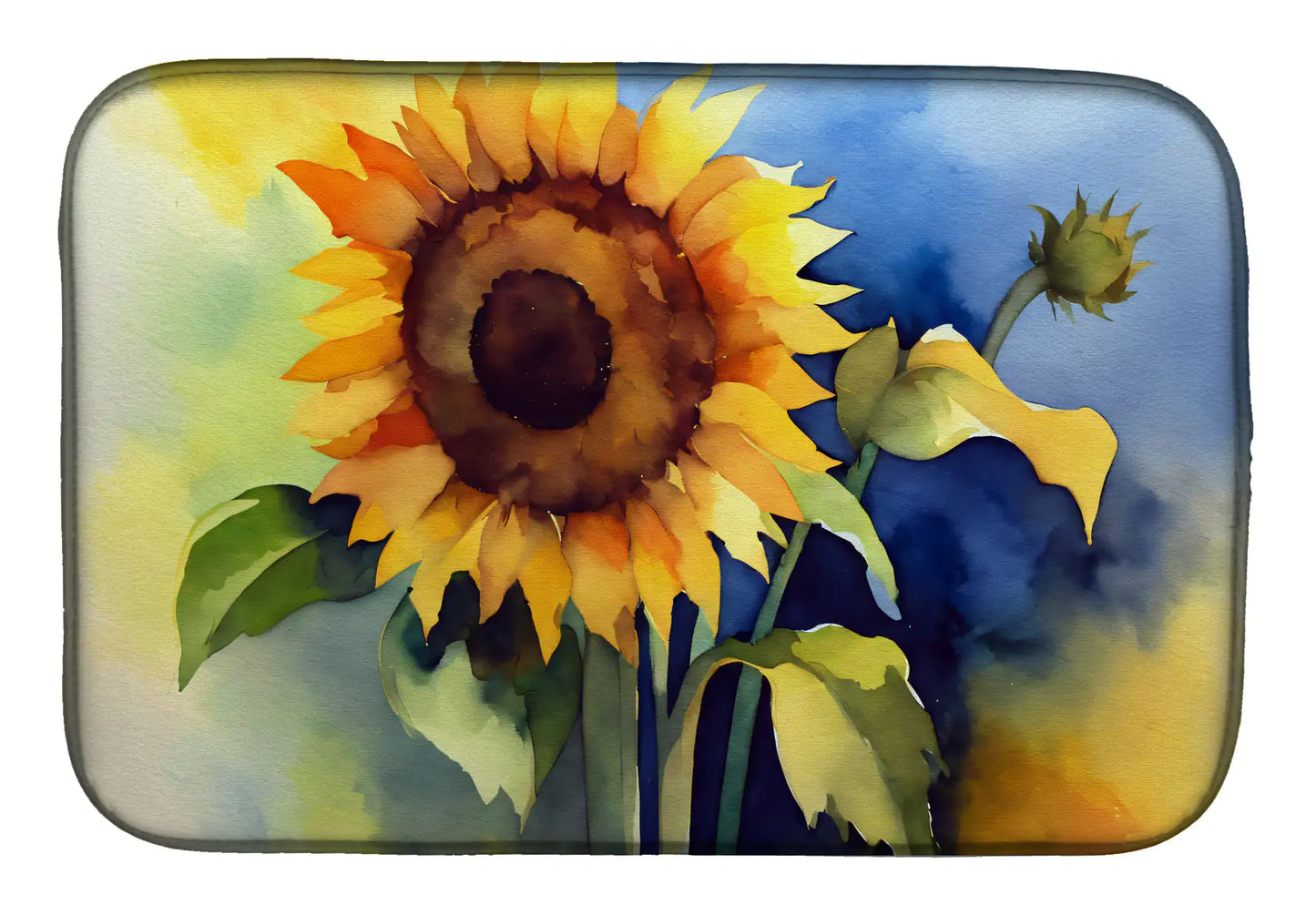 Sunflowers in Watercolor Dish Drying Mat