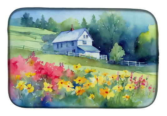Massachusetts Mayflowers in Watercolor Dish Drying Mat