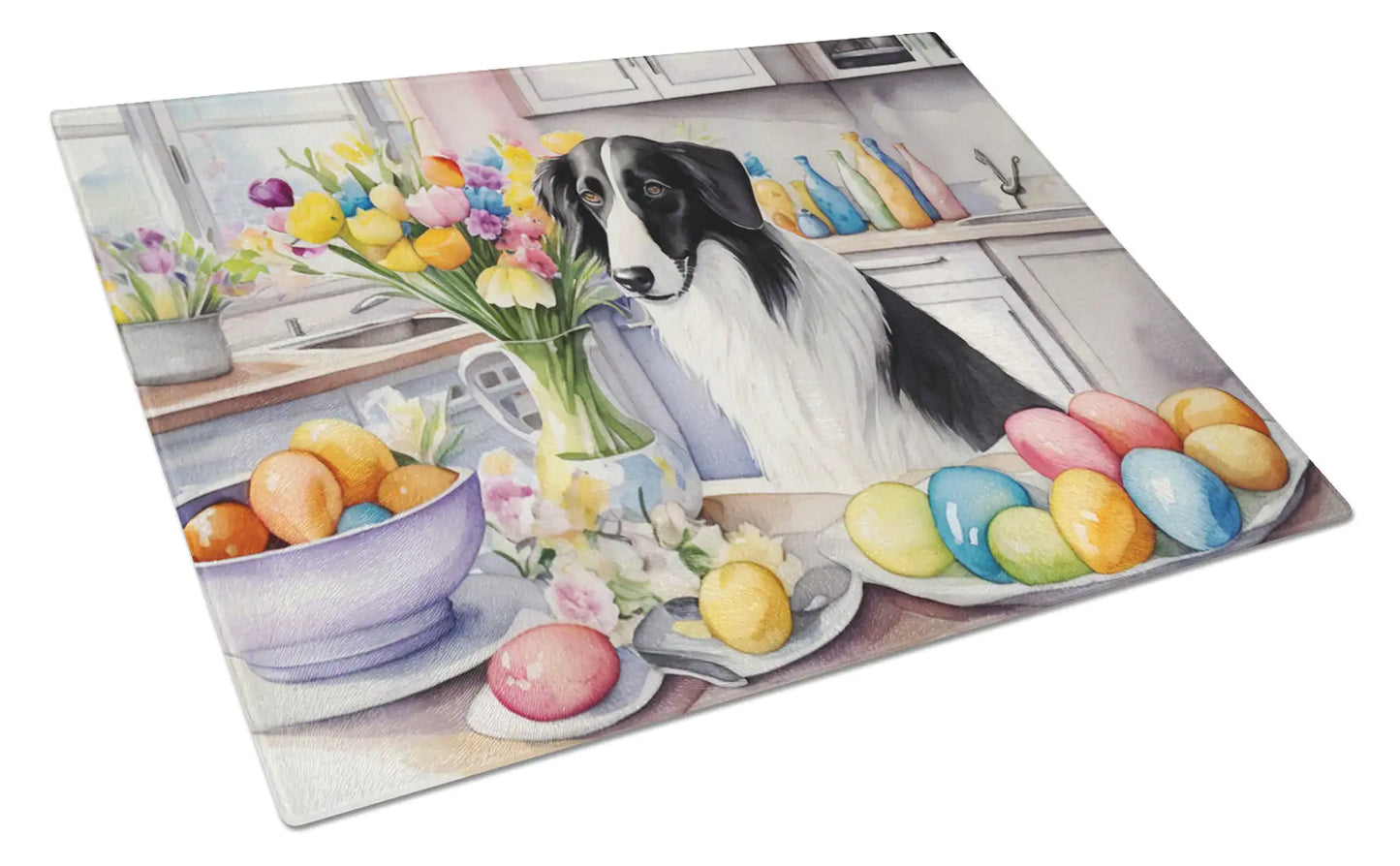 Decorating Easter Borzoi Glass Cutting Board