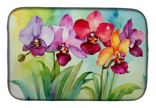 Orchids in Watercolor Dish Drying Mat
