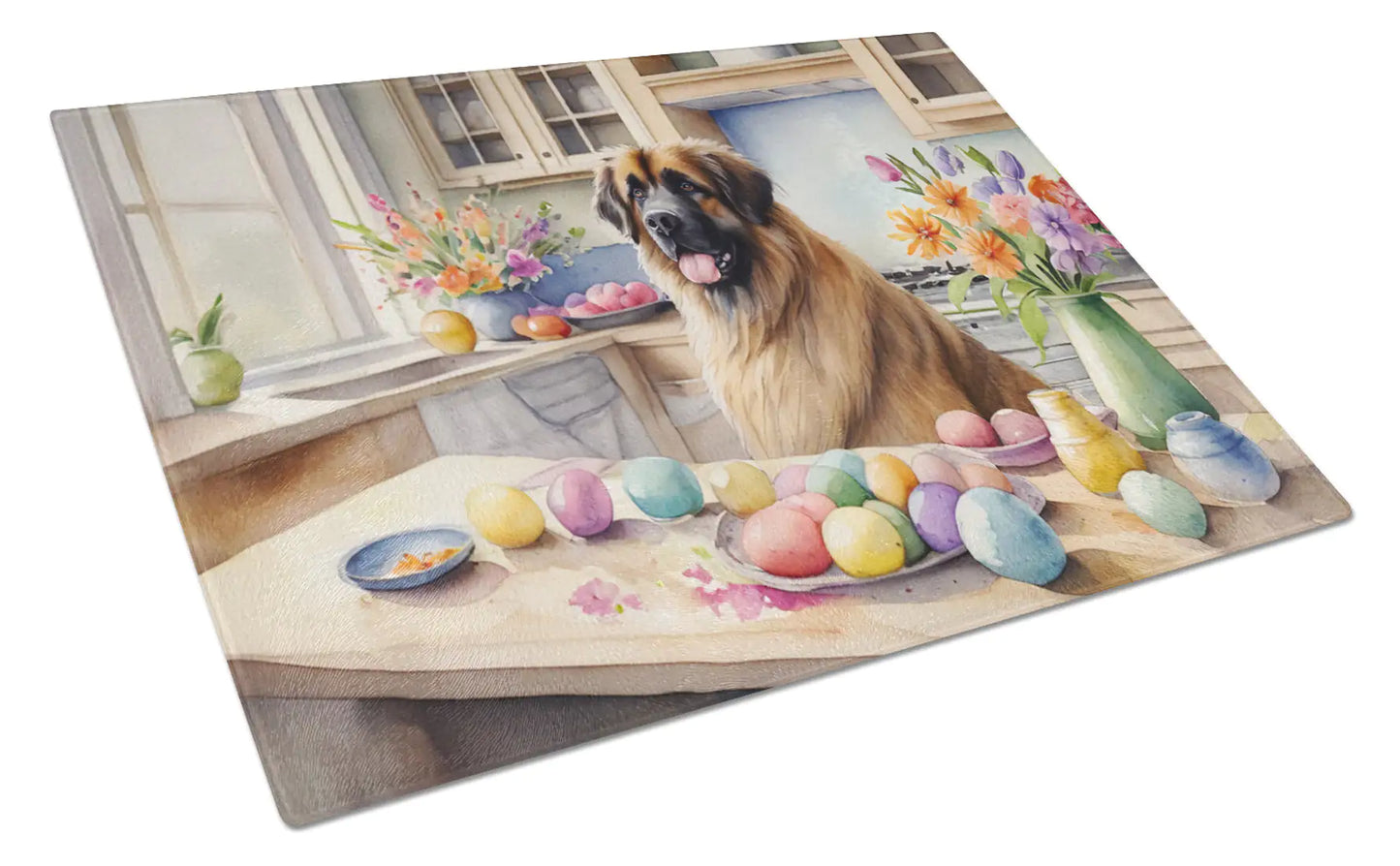 Decorating Easter Leonberger Glass Cutting Board