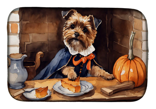 Border Terrier Fall Kitchen Pumpkins Dish Drying Mat