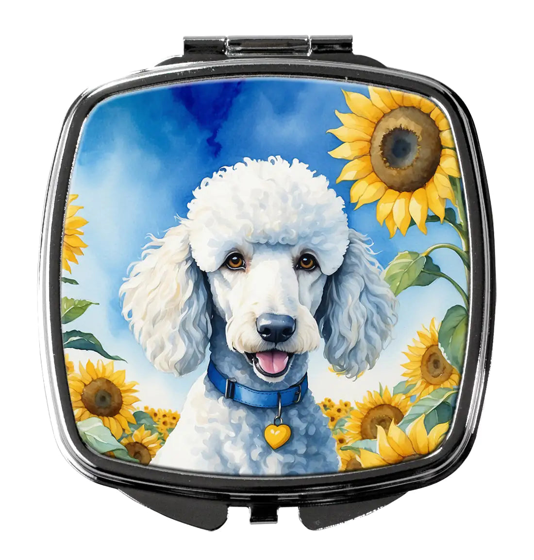White Poodle in Sunflowers Compact Mirror