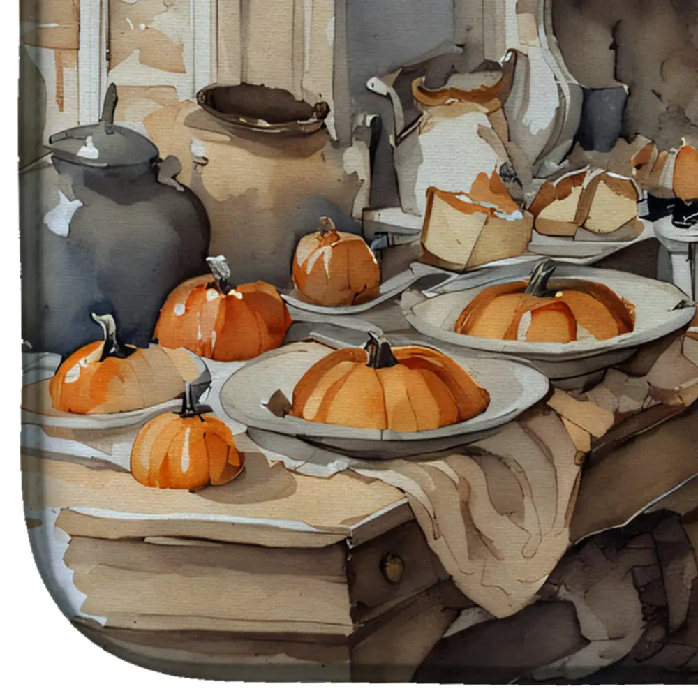 Corgi Fall Kitchen Pumpkins Dish Drying Mat