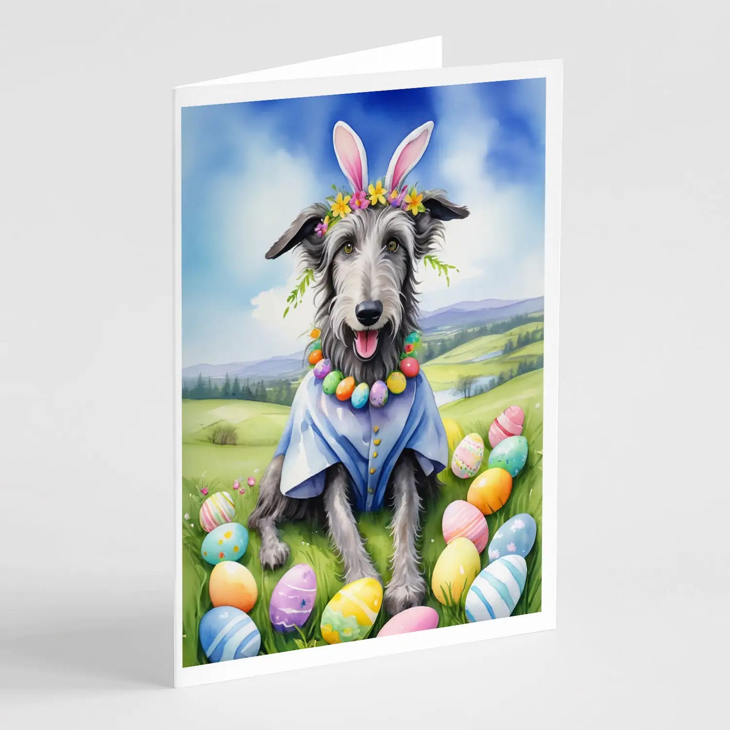 Scottish Deerhound Easter Egg Hunt Greeting Cards Pack of 8