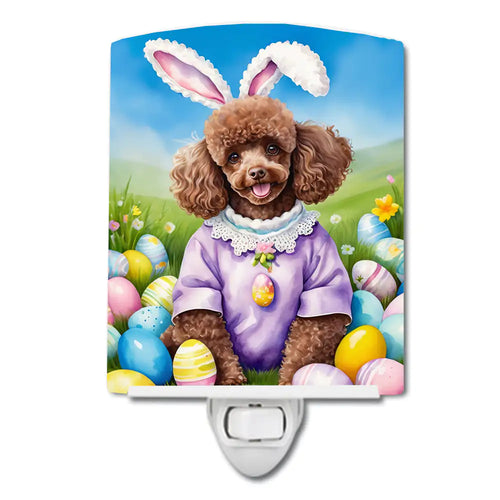 Chocolate Poodle Easter Egg Hunt Ceramic Night Light