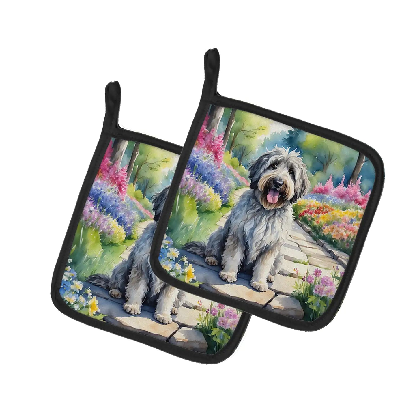 Bergamasco Sheepdog Spring Path Pair of Pot Holders