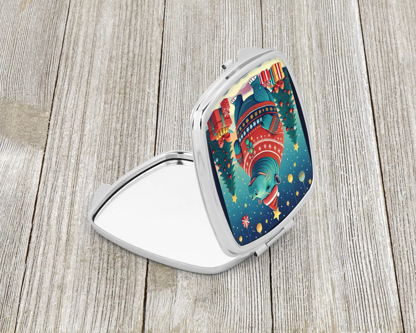Hippopotamus Christmas Compact Mirror