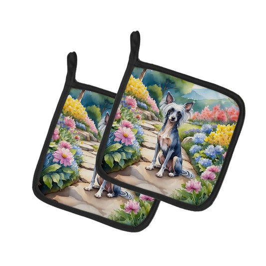 Chinese Crested Spring Path Pair of Pot Holders