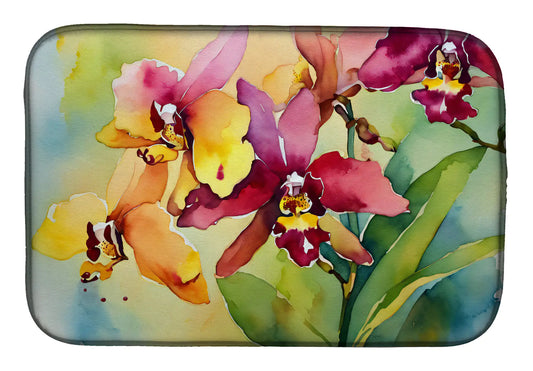 Orchids in Watercolor Dish Drying Mat