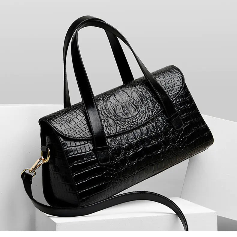 Vintage Crocodile Pattern Leather Messenger Handbag