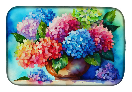 Hydrangeas in Watercolor Dish Drying Mat