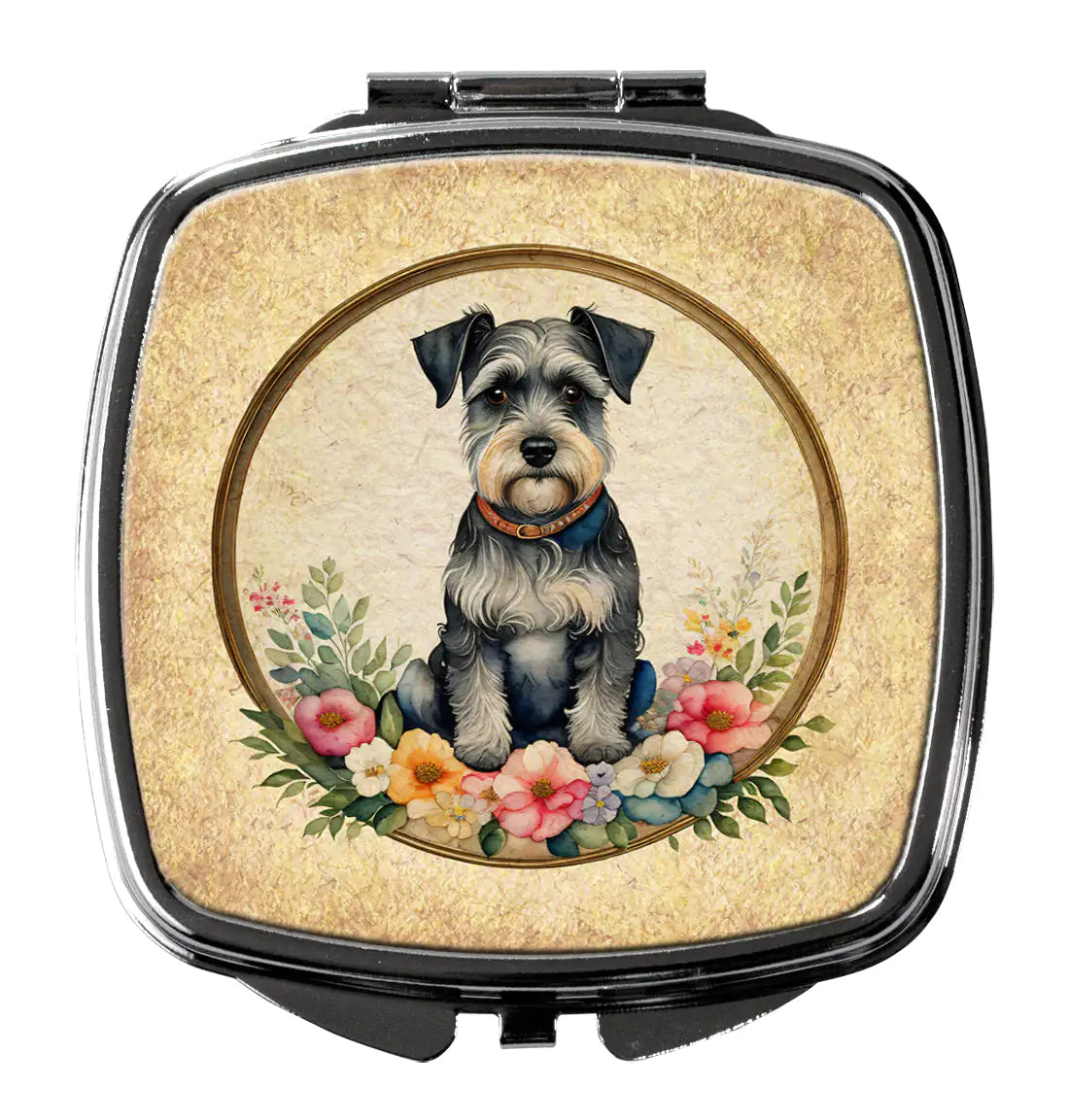 Schnauzer and Flowers Compact Mirror