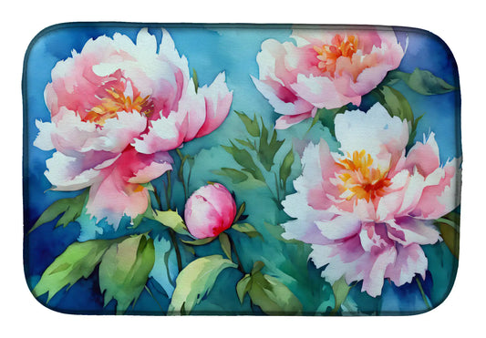 Peonies in Watercolor Dish Drying Mat