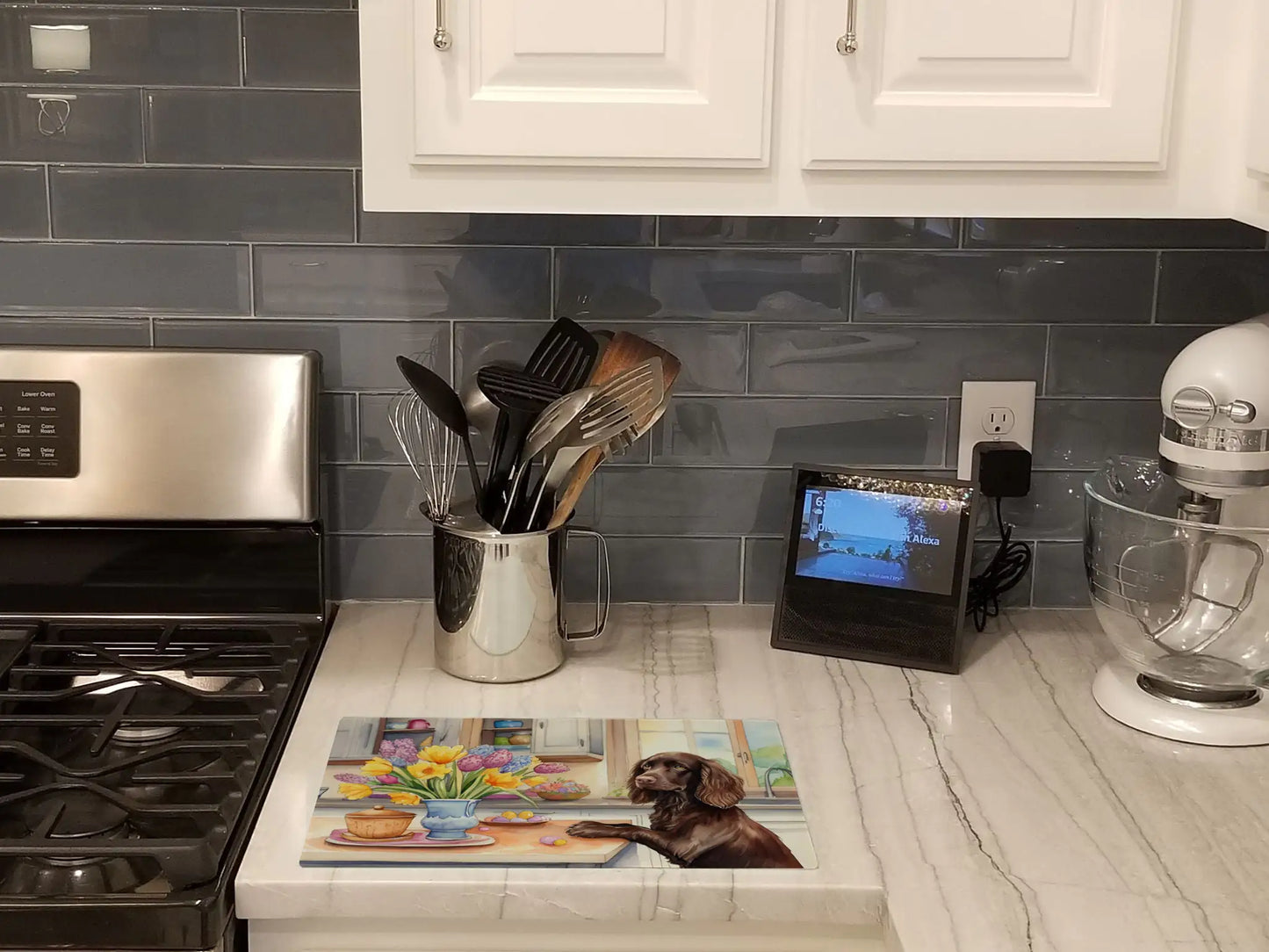 Decorating Easter Boykin Spaniel Glass Cutting Board