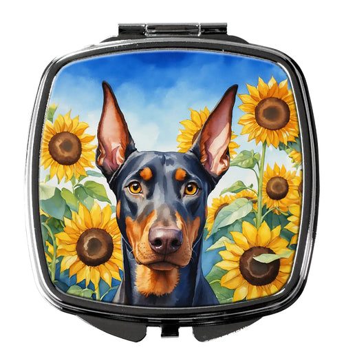 Doberman Pinscher in Sunflowers Compact Mirror