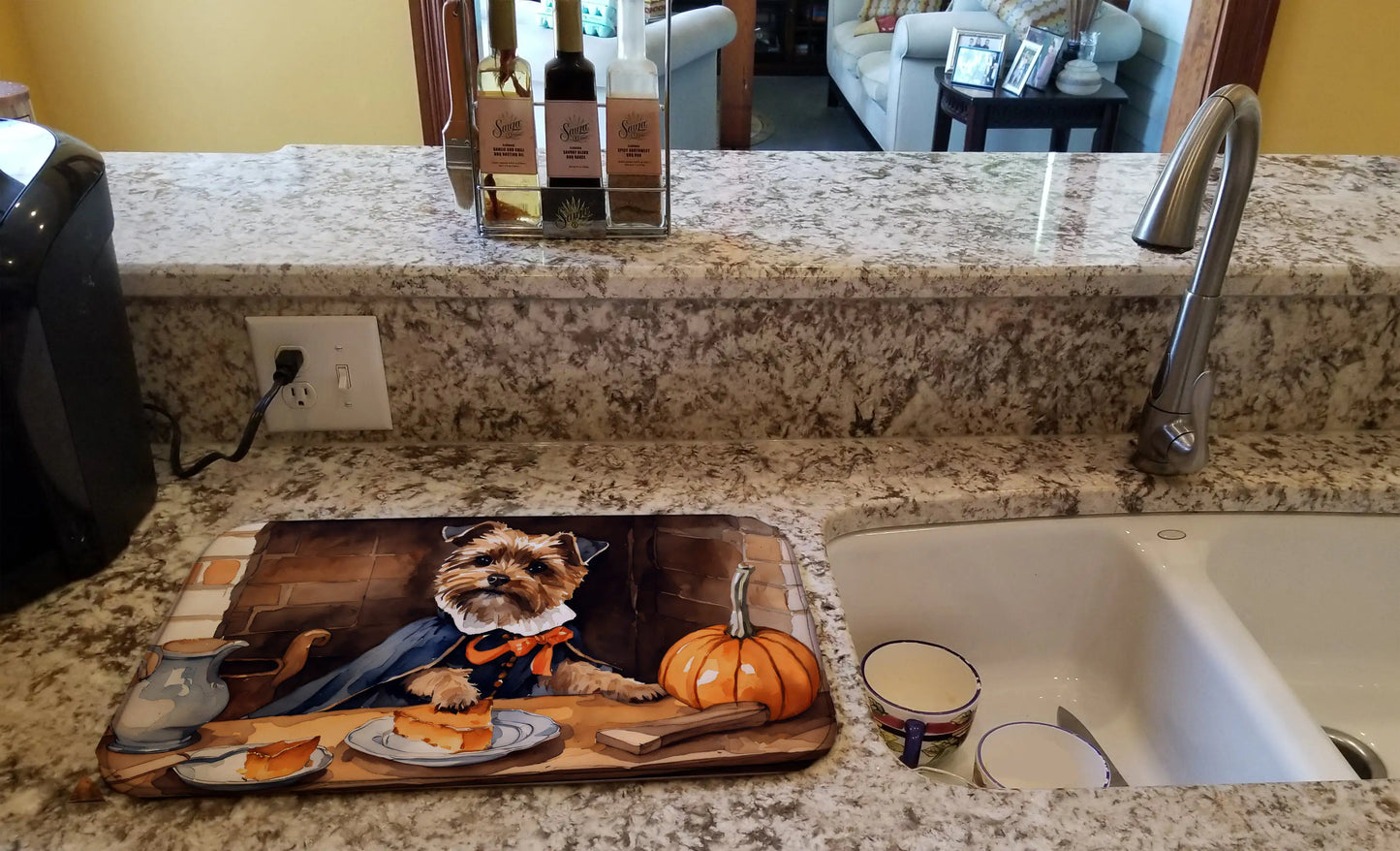 Border Terrier Fall Kitchen Pumpkins Dish Drying Mat