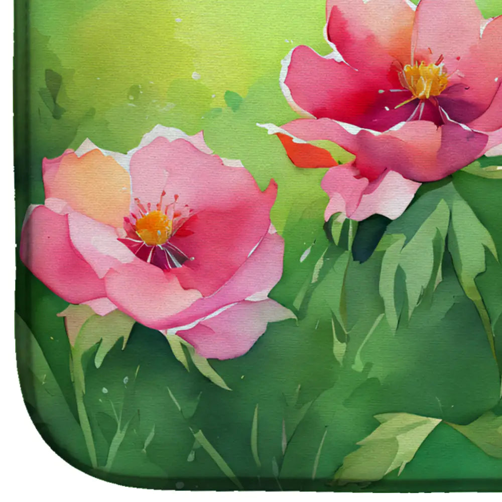 Iowa Wild Prairie Roses in Watercolor Dish Drying Mat