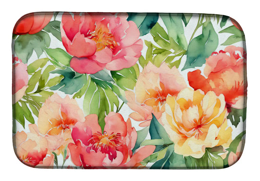 Indiana Peonies in Watercolor Dish Drying Mat