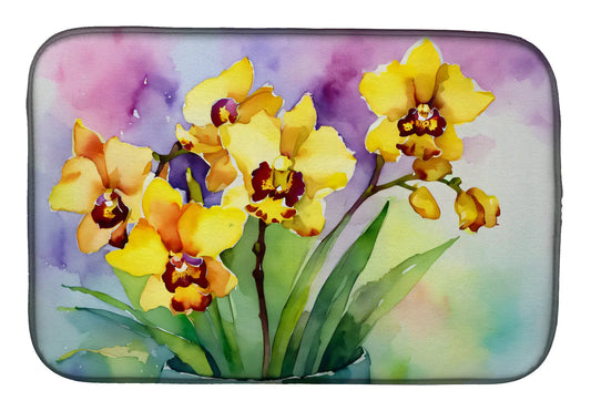 Orchids in Watercolor Dish Drying Mat