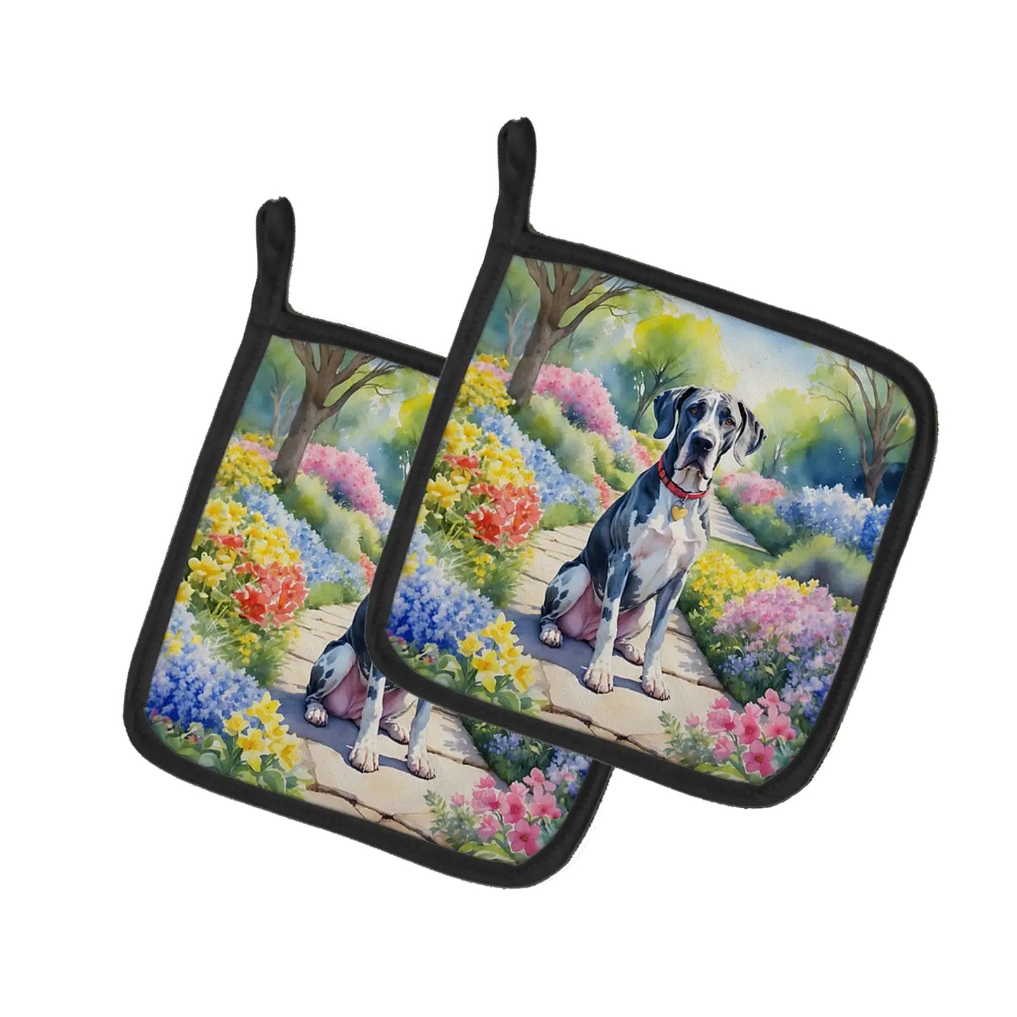 Great Dane Spring Path Pair of Pot Holders