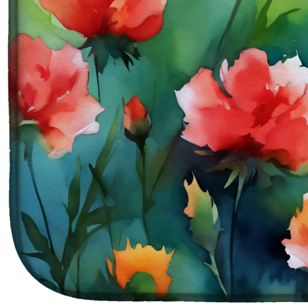Ohio Scarlet Carnations in Watercolor Dish Drying Mat
