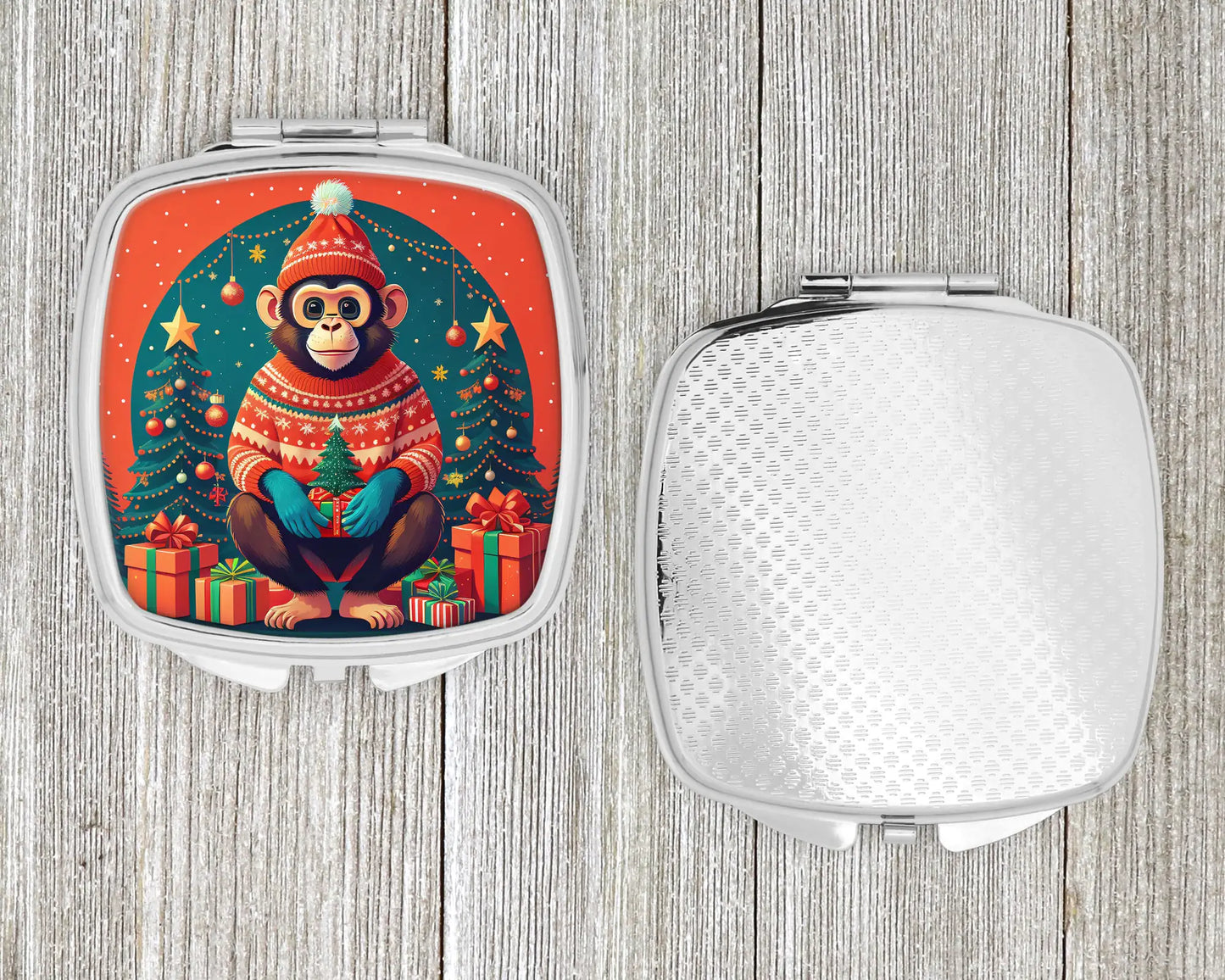 Monkey Christmas Compact Mirror