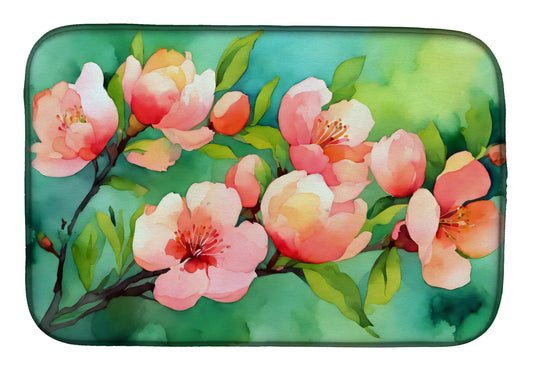 Delaware Peach Blossom in Watercolor Dish Drying Mat