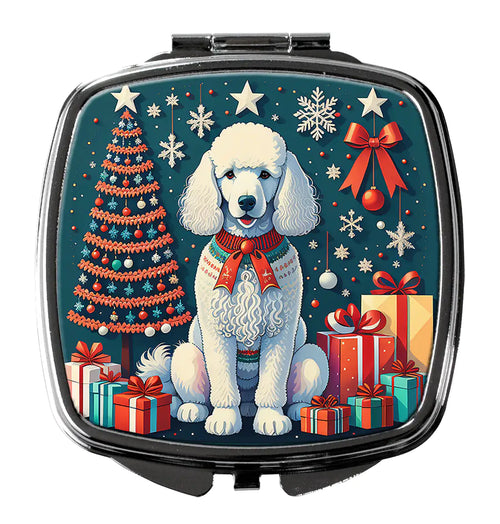 White Poodle Christmas Compact Mirror