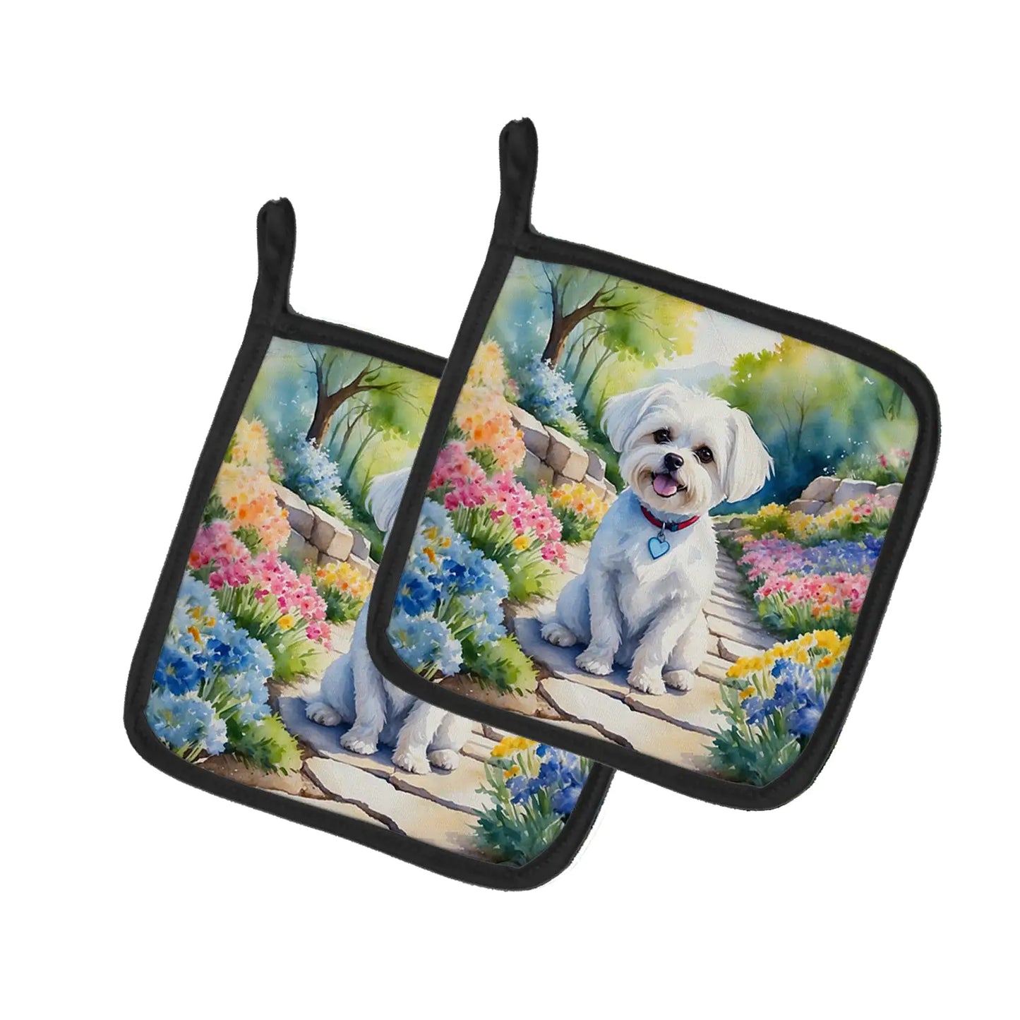 Maltese Spring Path Pair of Pot Holders