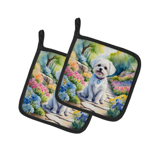 Maltese Spring Path Pair of Pot Holders