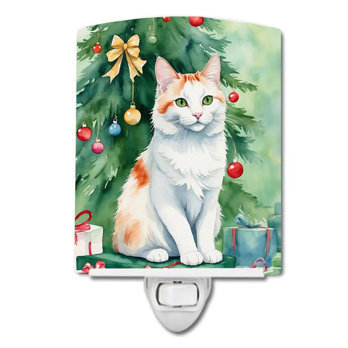 Turkish Van Cat By the Christmas Tree Ceramic Night Light