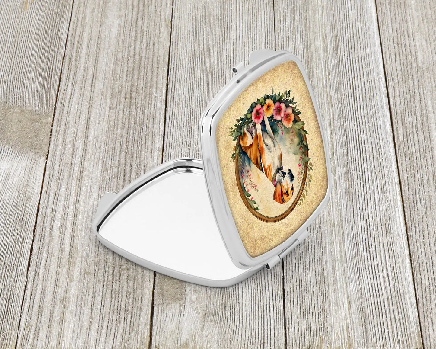 English Foxhound and Flowers Compact Mirror