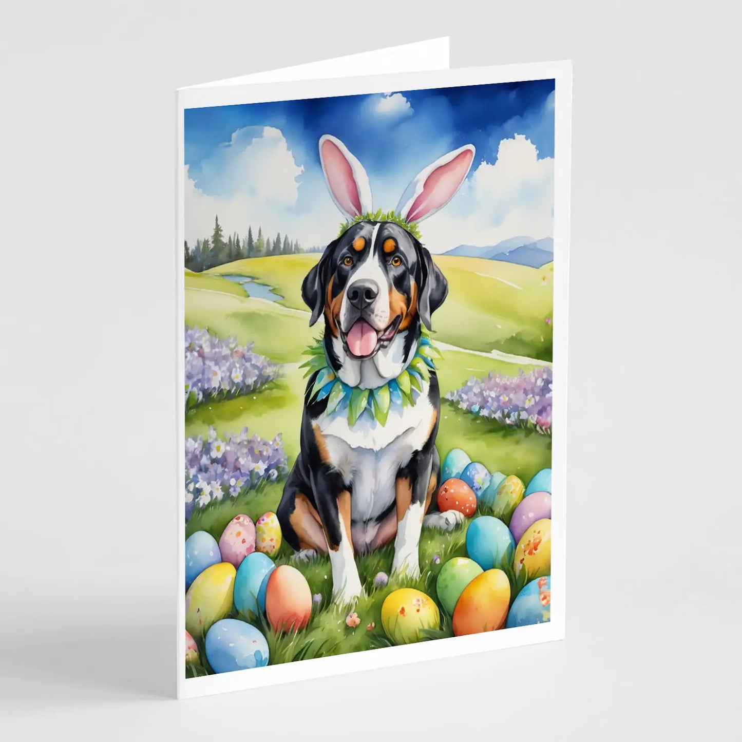 Greater Swiss Mountain Dog Easter Egg Hunt Greeting Cards Pack of 8