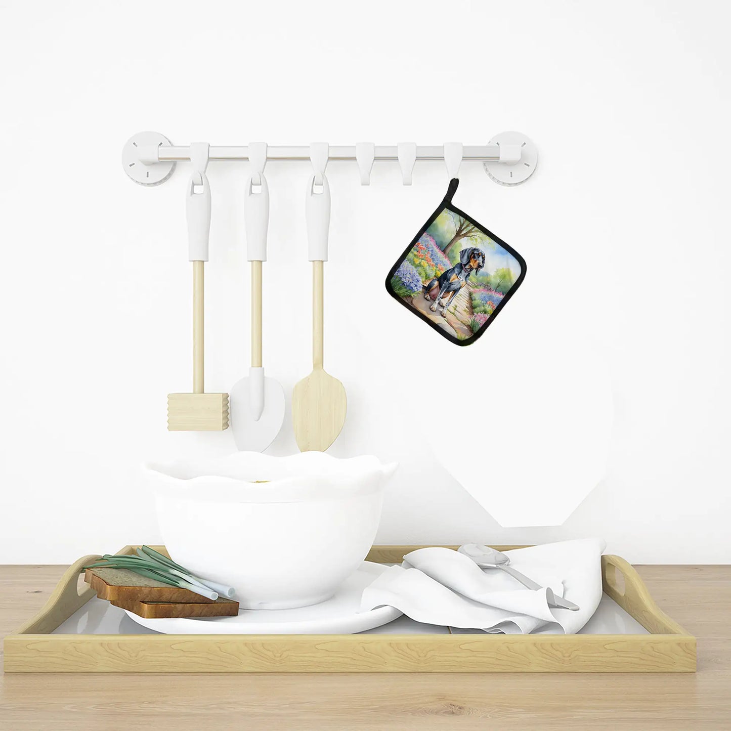 Bluetick Coonhound Spring Path Pair of Pot Holders