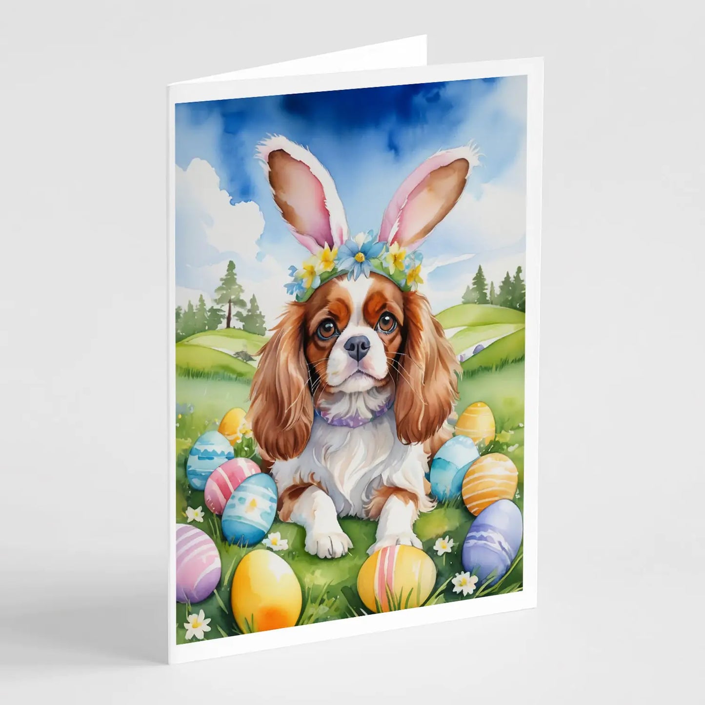 Cavalier Spaniel Easter Egg Hunt Greeting Cards Pack of 8