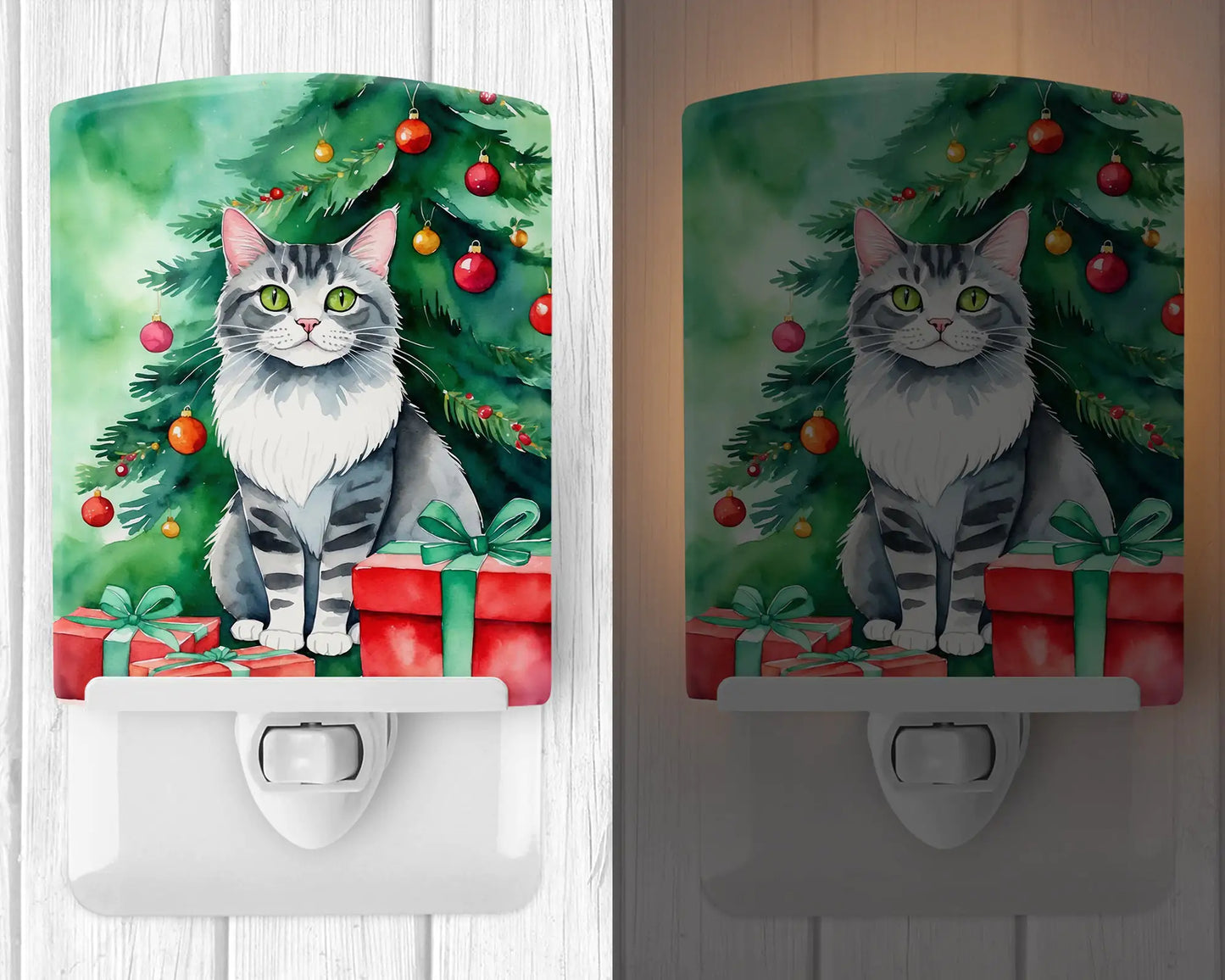 Foldex Exotic Fold Cat By the Christmas Tree Ceramic Night Light
