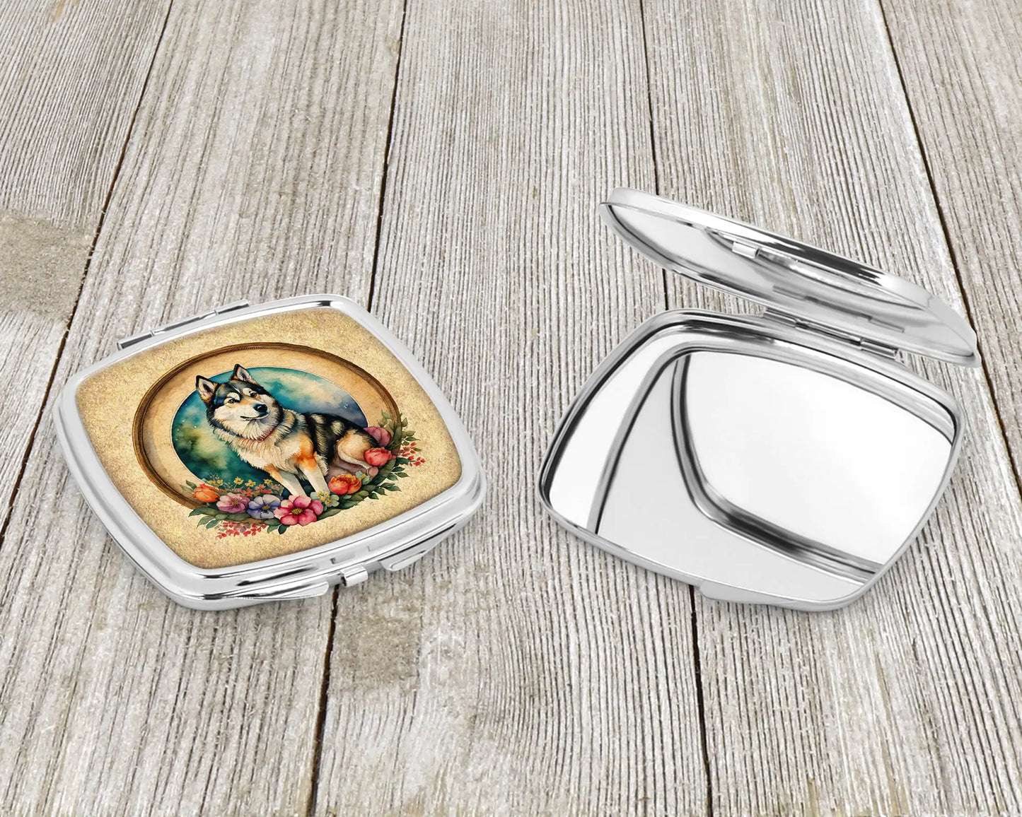 Alaskan Malamute and Flowers Compact Mirror
