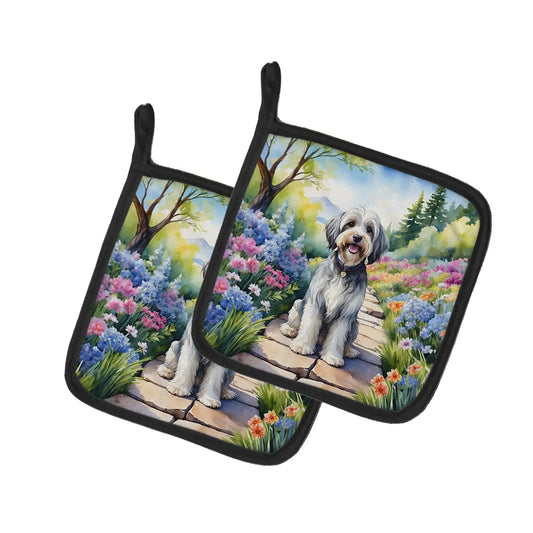 Tibetan Terrier Spring Path Pair of Pot Holders
