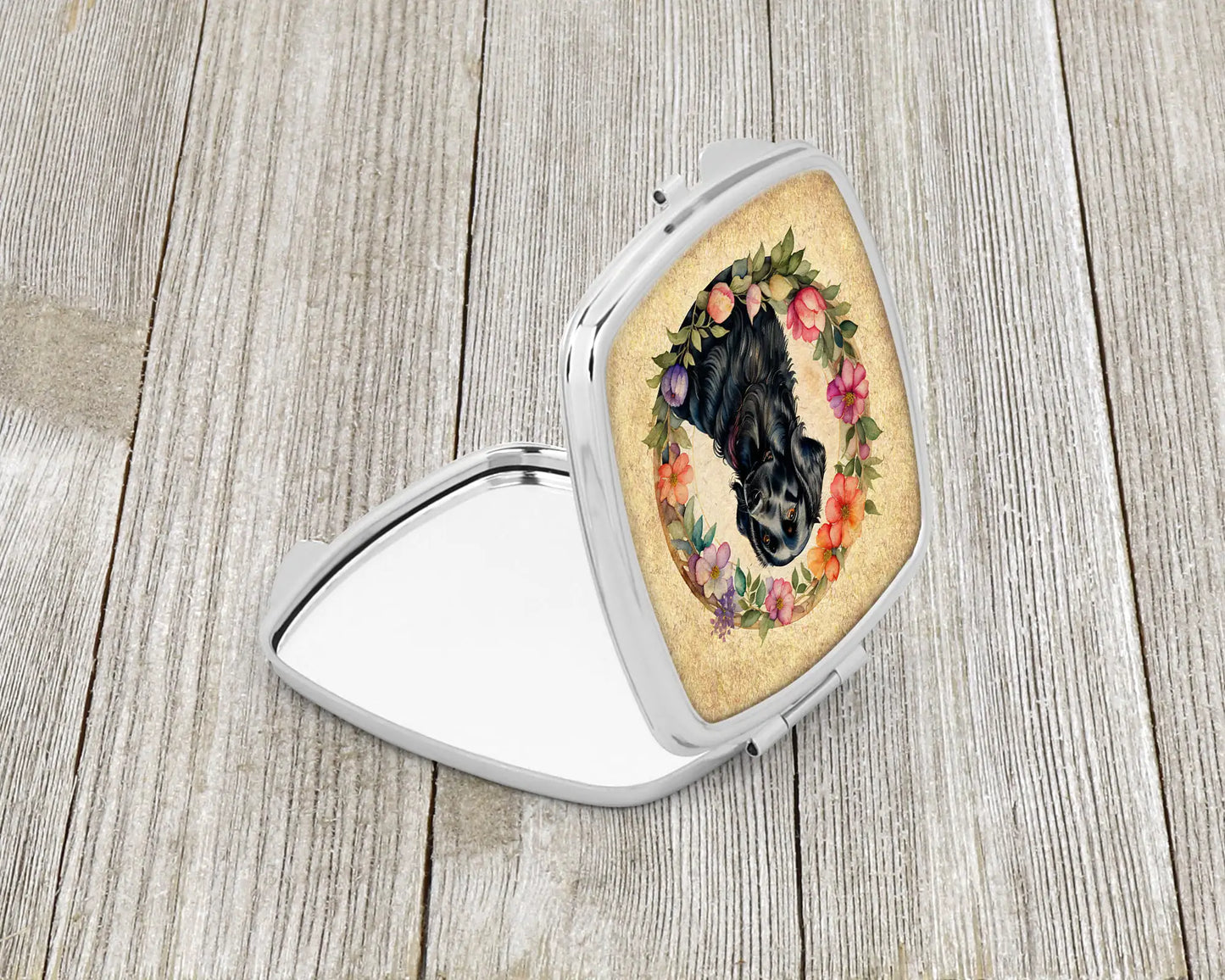 Flat-Coated Retriever and Flowers Compact Mirror