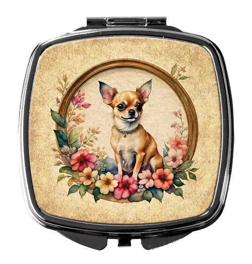 Chihuahua and Flowers Compact Mirror