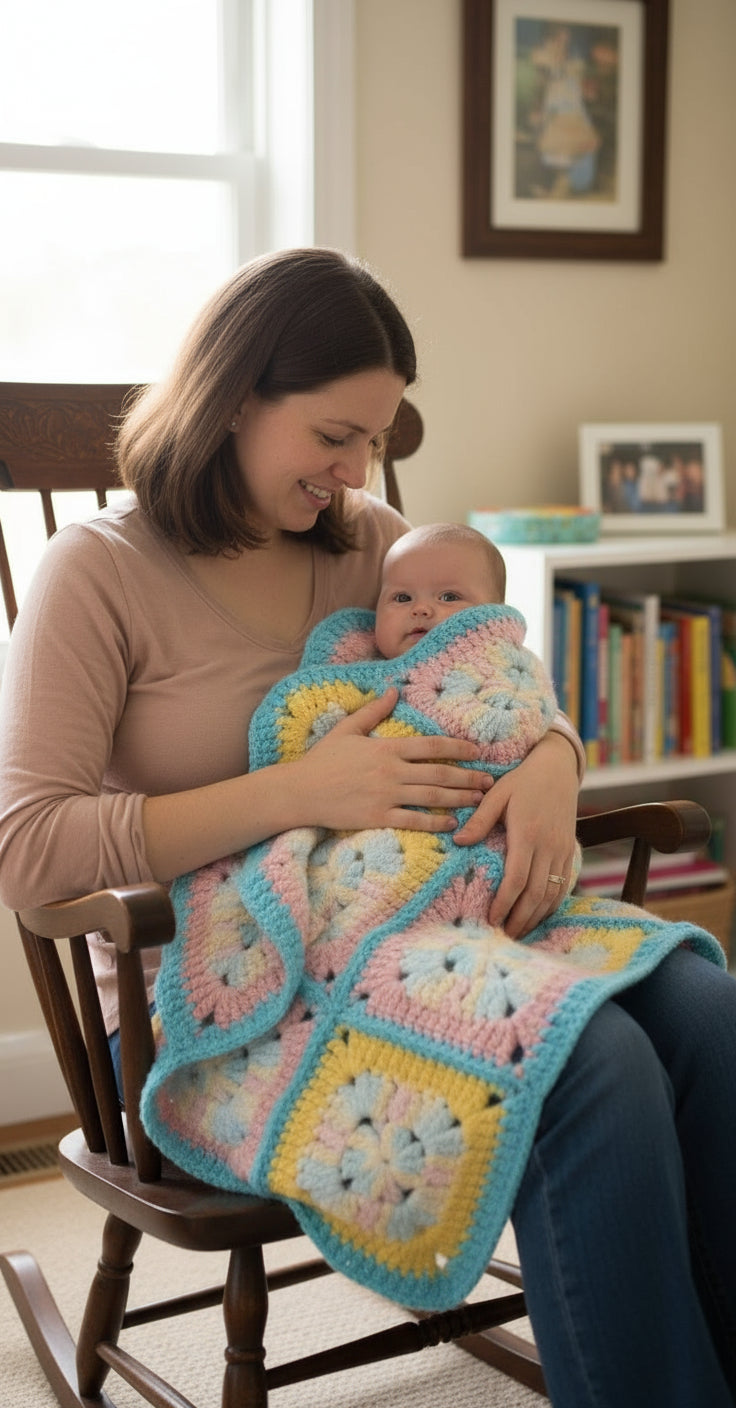 Granny Square Baby Blanket, hand crochet,  for boys and girls