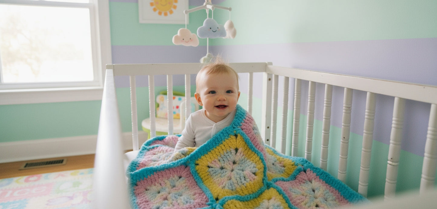 Granny Square Baby Blanket, hand crochet,  for boys and girls