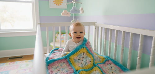 Granny Square Baby Blanket, hand crochet,  for boys and girls