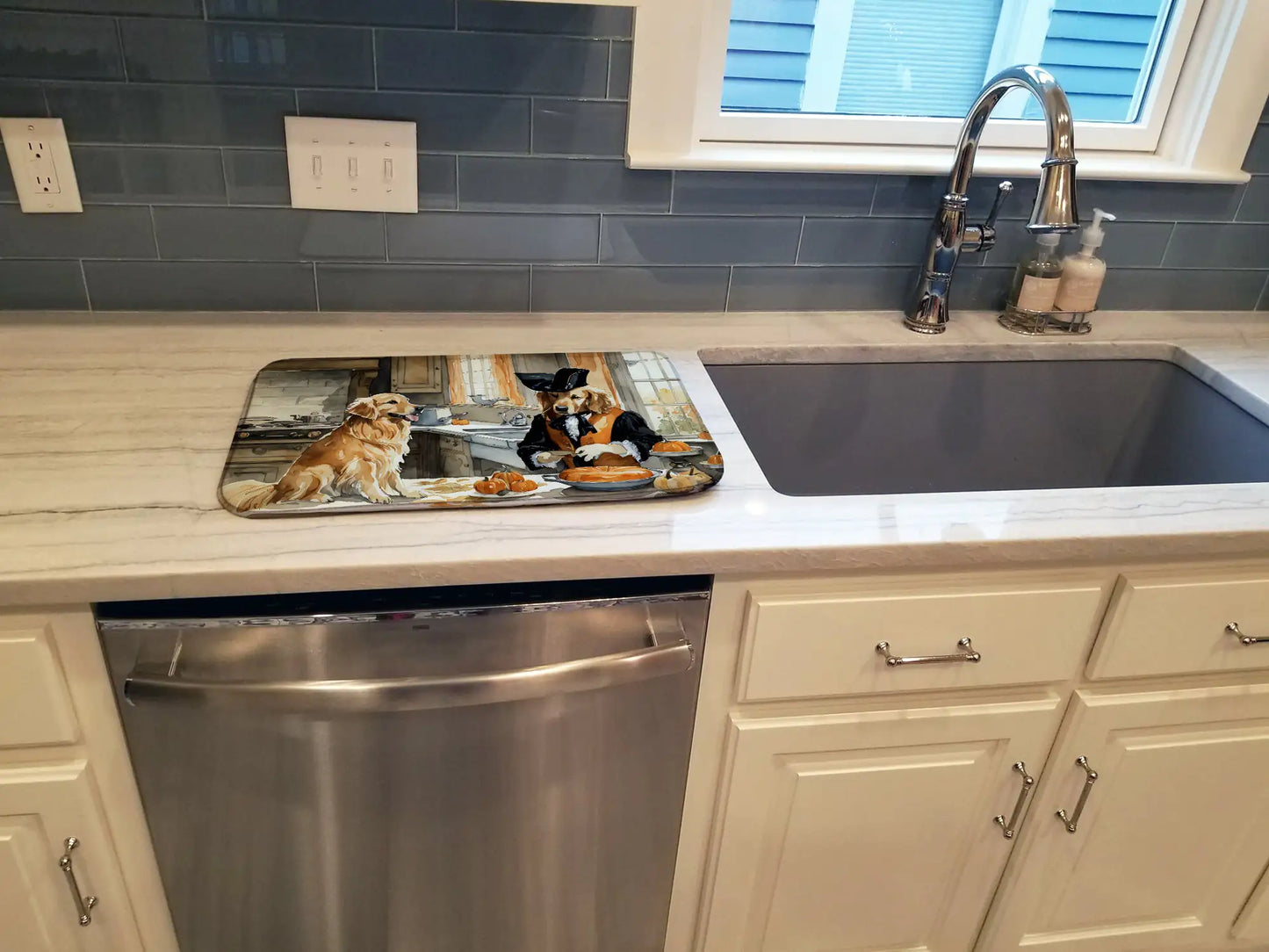 Golden Retriever Fall Kitchen Pumpkins Dish Drying Mat