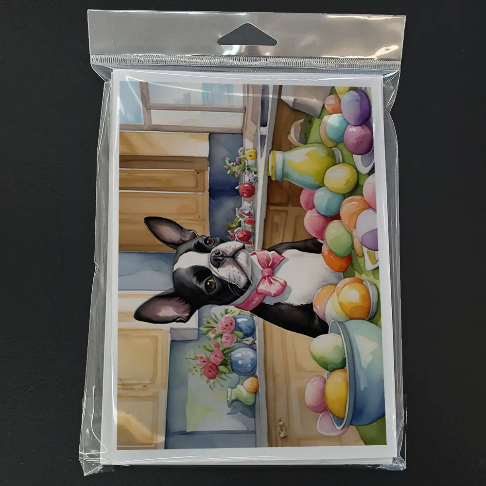 Decorating Easter Boston Terrier Greeting Cards Pack of 8
